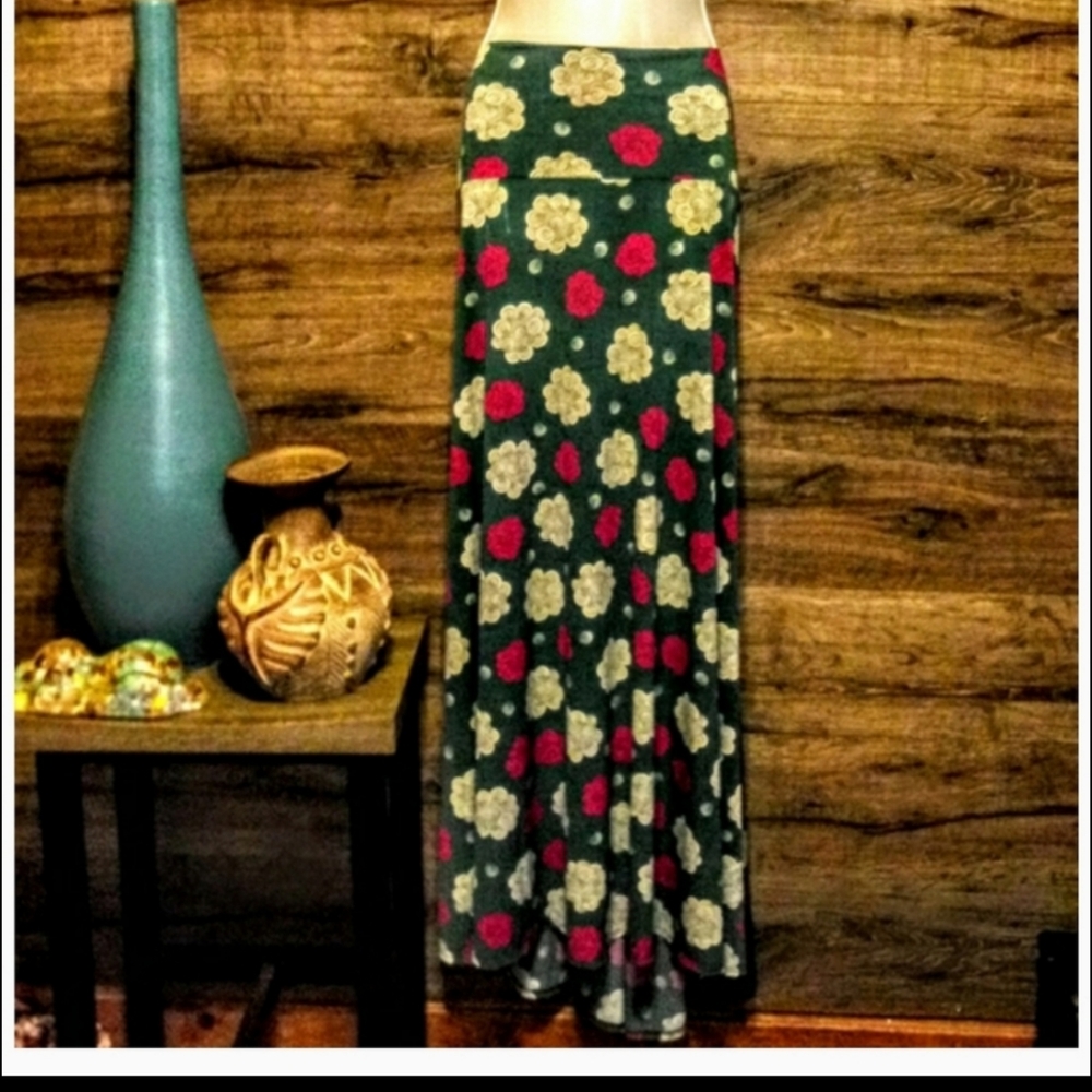 Lularoe Maxi Skirt Plus Size 3X Olive Floral Skirt - Picture 2 of 11